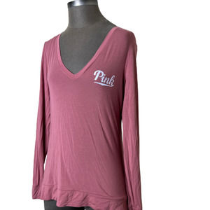 Victoria's Secret PINK V-Neck Campus Long Sleeve Tee Shirt Size XS
